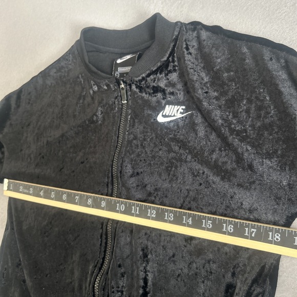 Vintage Nike Tracksuit Girls Large Black Velour Zip Up Track Set Logo Y2K - Picture 6 of 12
